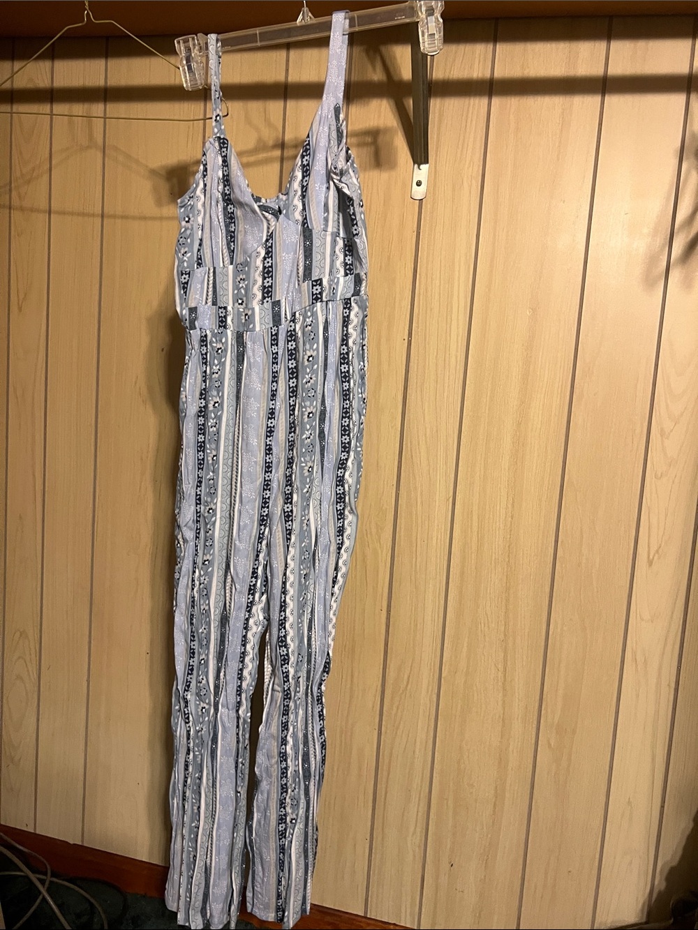 Derek Heart Vertical Stripe Sleeveless Jumpsuit in Blue and White